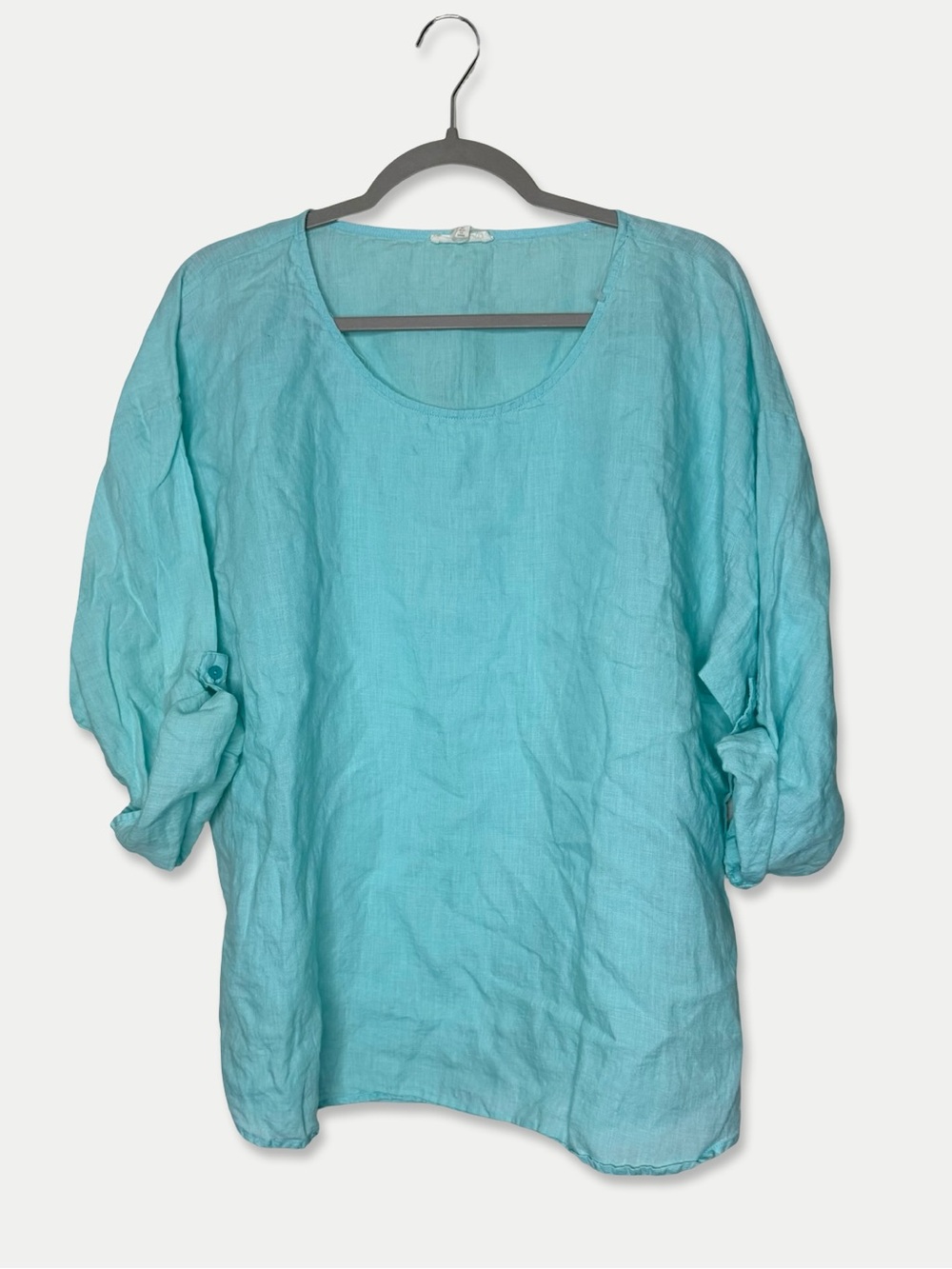 Eileen Fisher 100% Irish Linen Aqua Blue Oversized Top Size Large